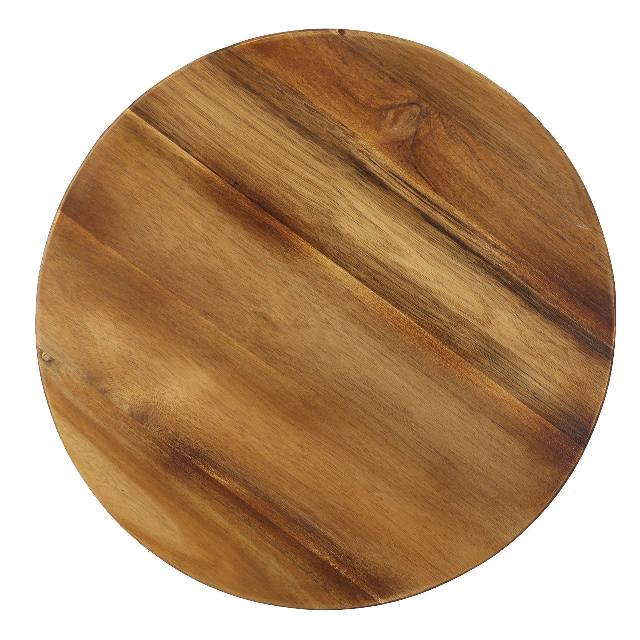 Outdoor Cylindrical Side Table With Round Solid Wood Top And Metal Frame - Natural