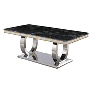 Luxury Modern Dining Table With 6 Chairs Marble Top Titanium Plated Base - Black