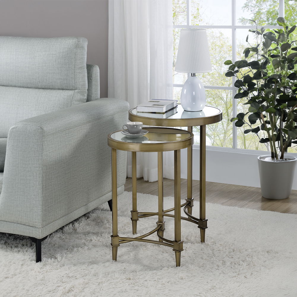 Aditya - Nesting Table - Mirrored & Antique Brass