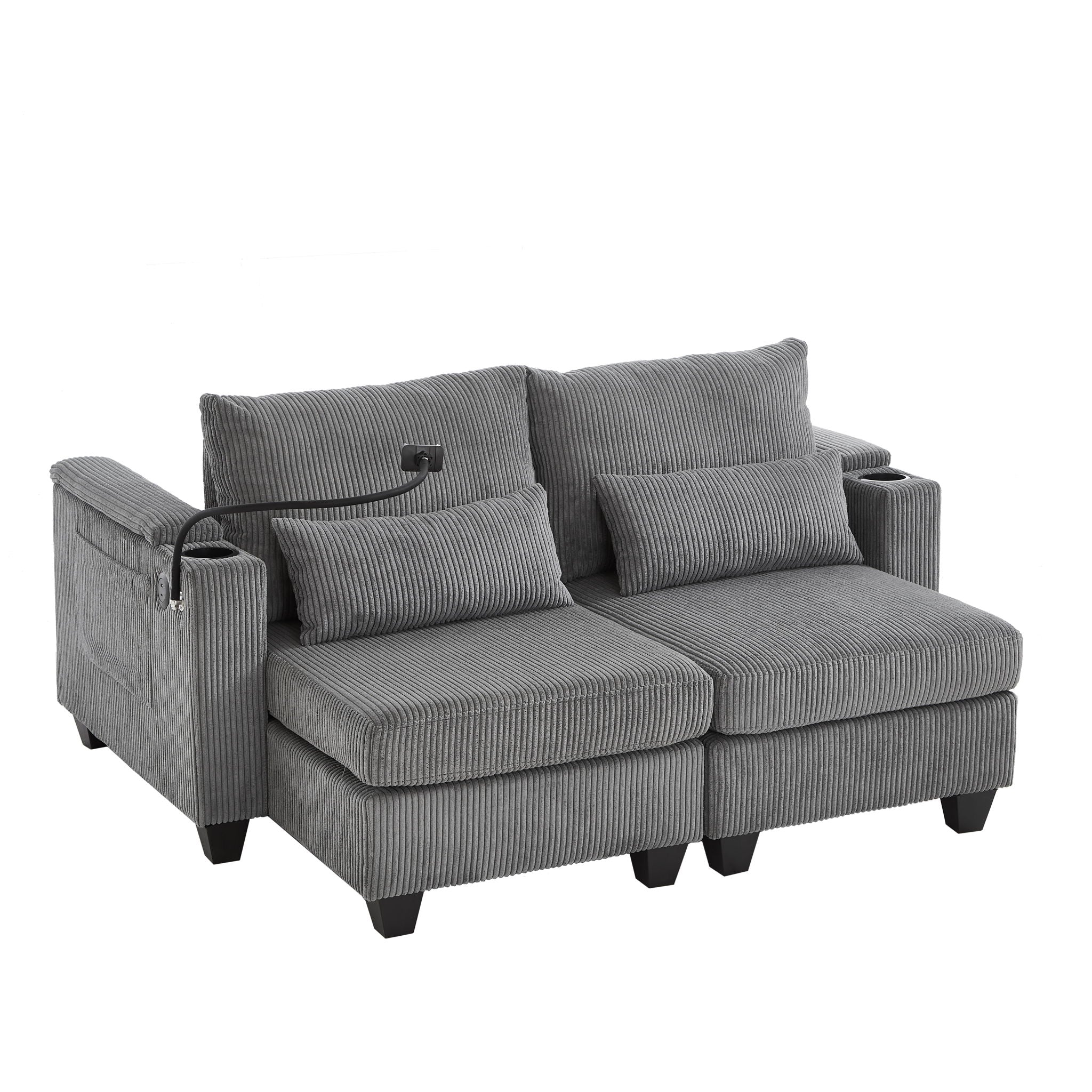 Convertible Chaise Lounge Sofa Chair With USB Ports, Cup Holders, Phone Holder And Storage