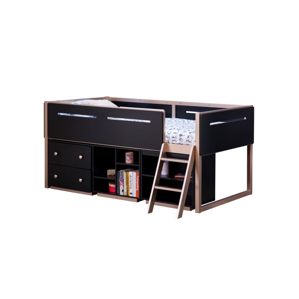 ACME Prescott - Bookshelf - Black & Rose-Gold | Meri Furniture