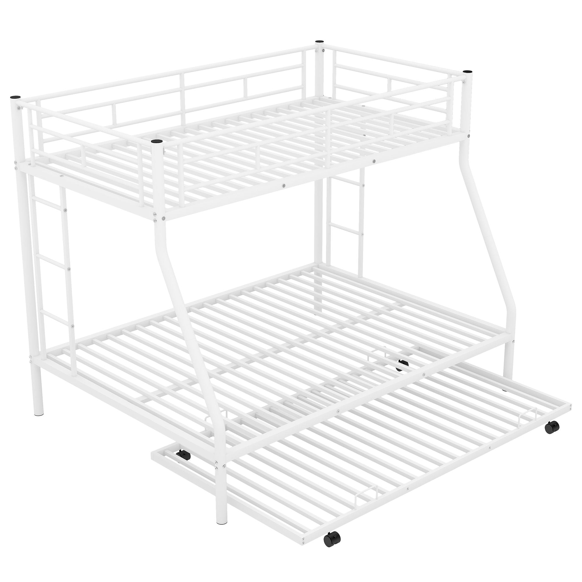 Bunk Bed With Steel Frame And Trundle, 2 Side Ladders
