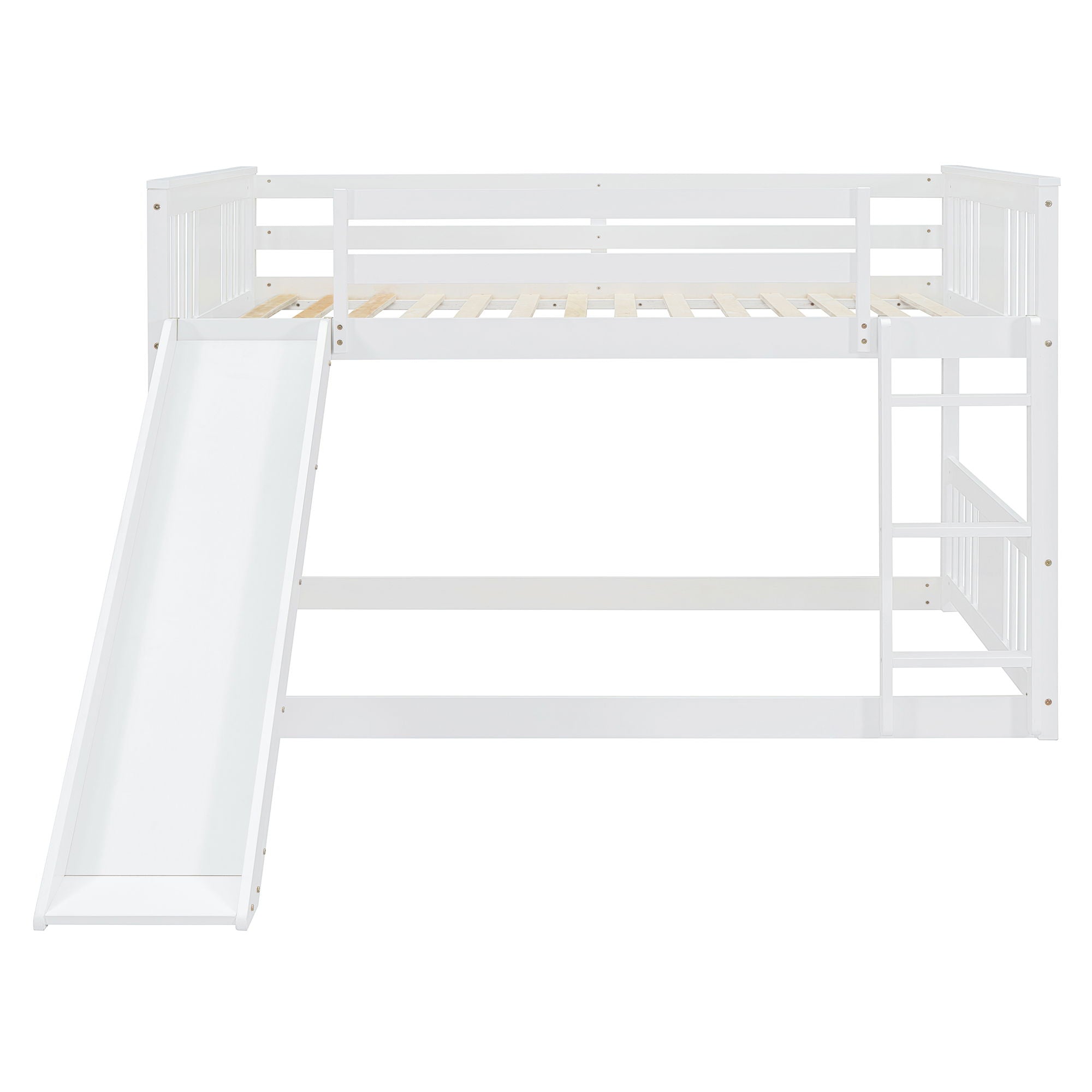 Full Over Full Bunk Bed With Ladder With Slide - White