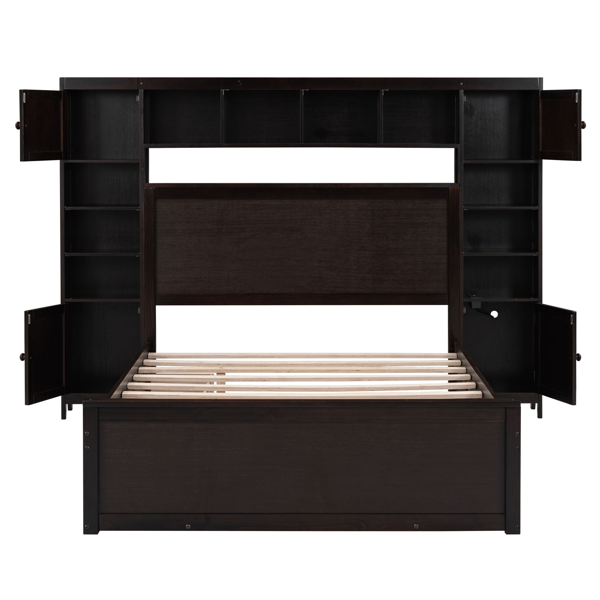 Bed With All In One Cabinet, Shelf And Sockets, Trundle