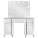 Allora - 9-Drawer Vanity Set With Lighting - Metallic Silver