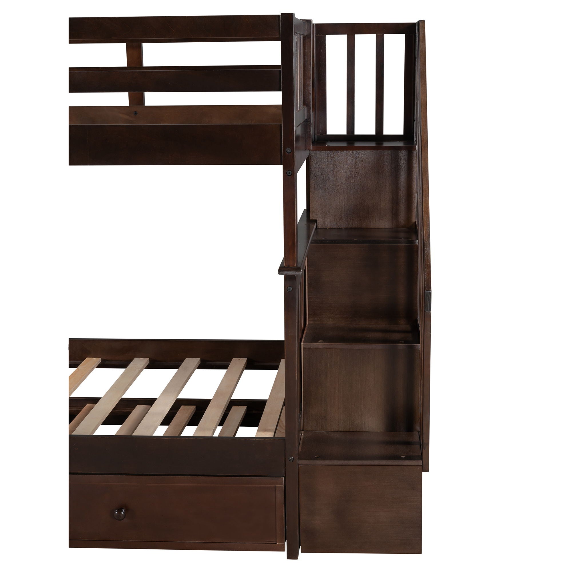 Stairway Bunk Bed With Storage And Guard Rail For Bedroom