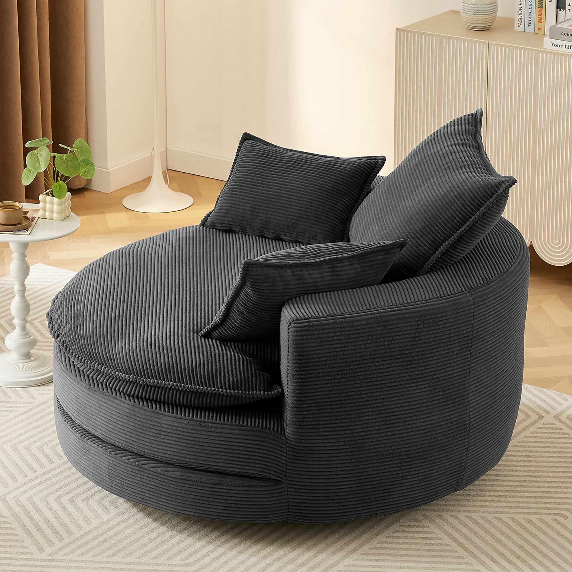 360° Swivel Accent Barrel Chair With Dual Layer Cushion And 3 Removable Pillows