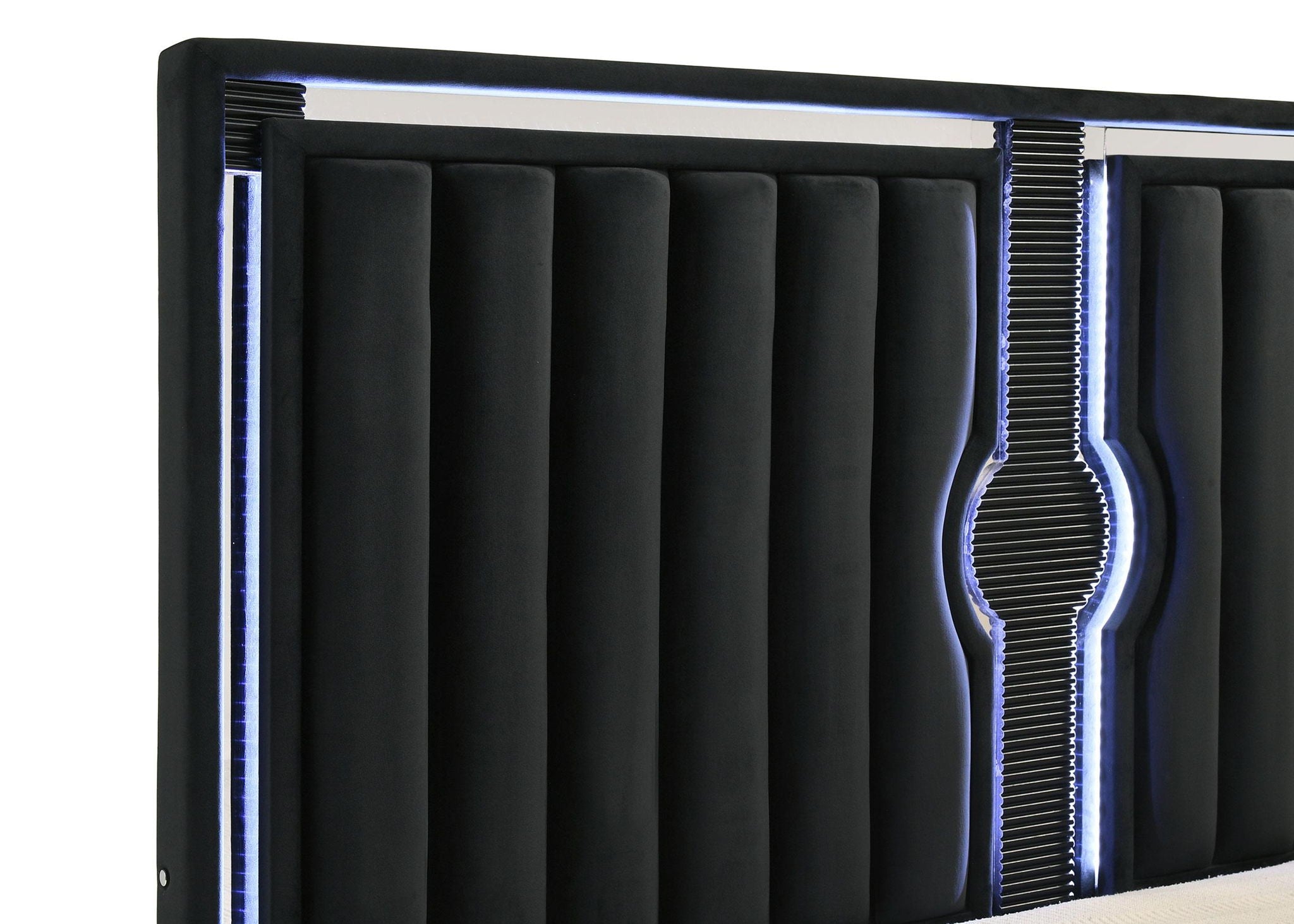 Ravenne 4-piece Velvet Upholstered Eastern King LED Bedroom Set Black
