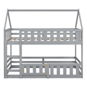 Twin Over Twin House Bunk Bed With Fence And Door