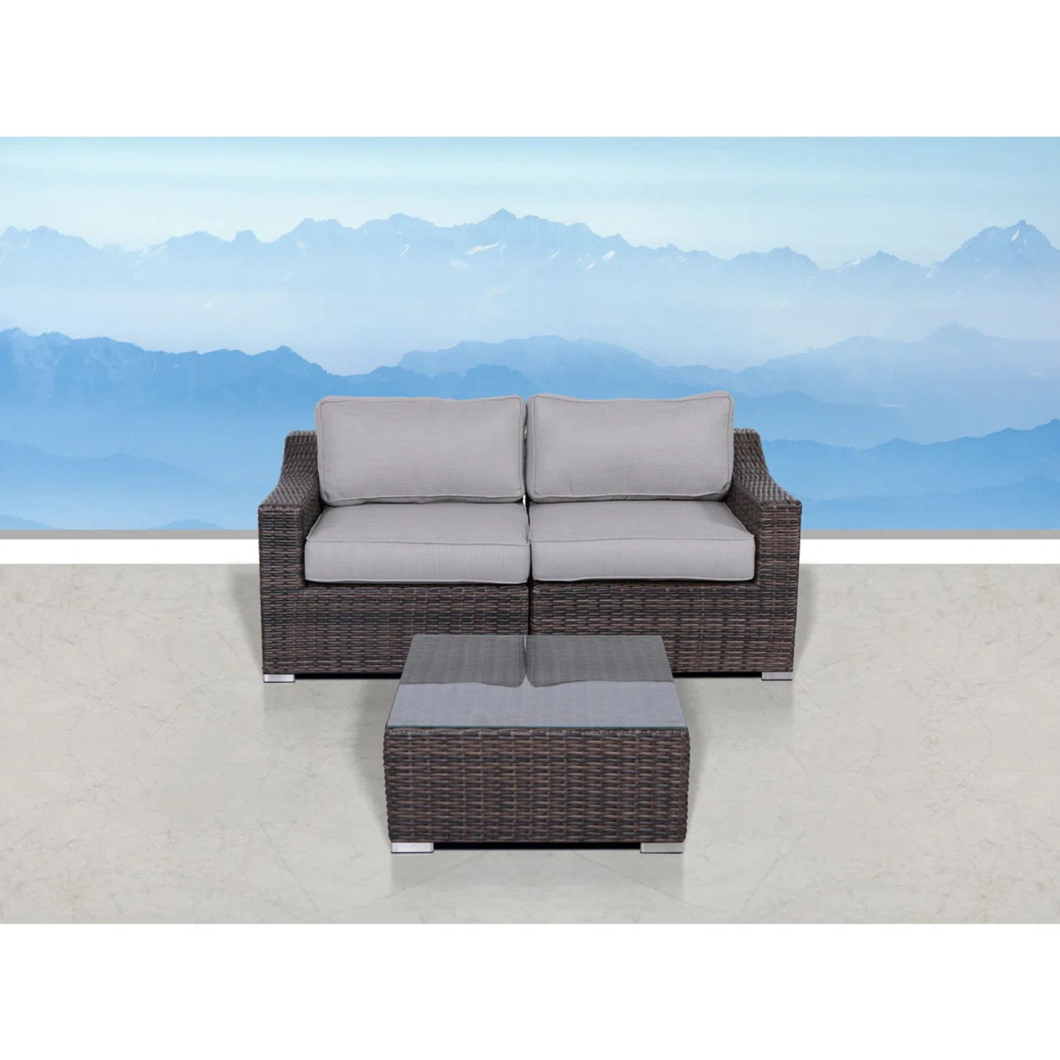 Outdoor Wicker Conversation Set With Cushions, All Weather