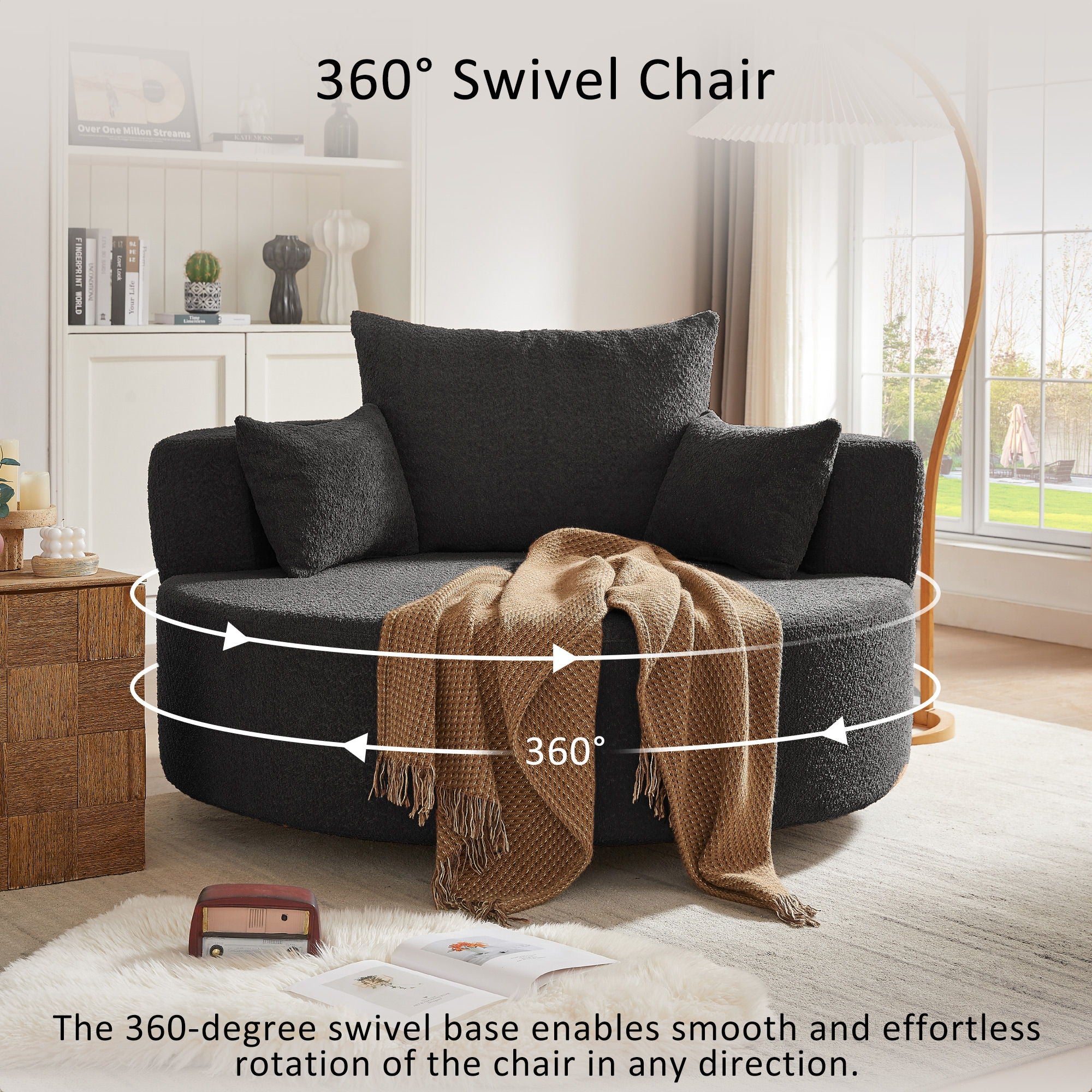 360° Swivel Chair Accent Barrel Chair With Removable Pillows