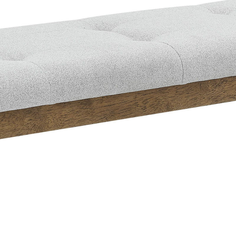 Darla Walnut Oak Dining Bench in Light Gray Fabric with Tufting