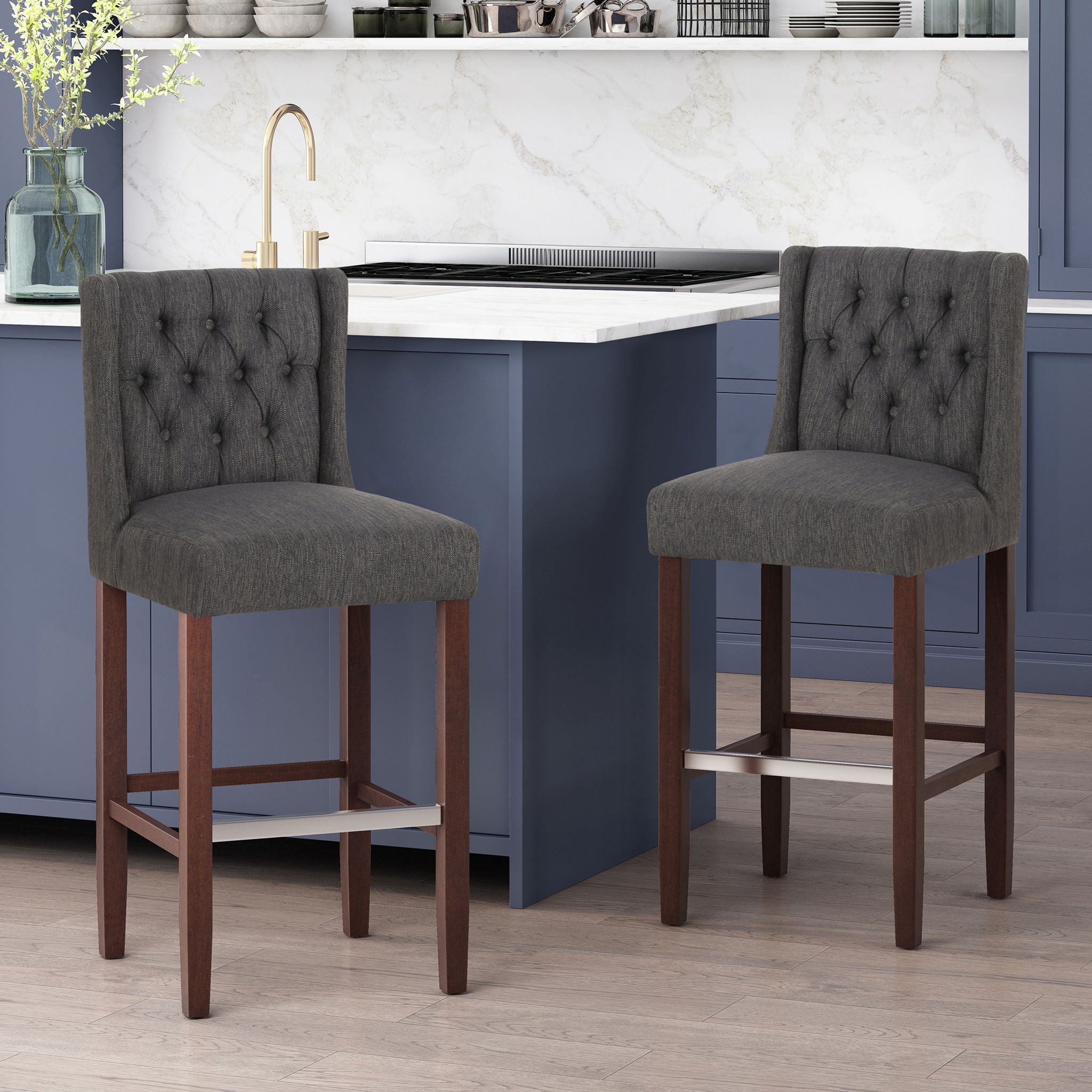 Solstara - Upholstered Dining Barstool With Button Tufted And Wing Back