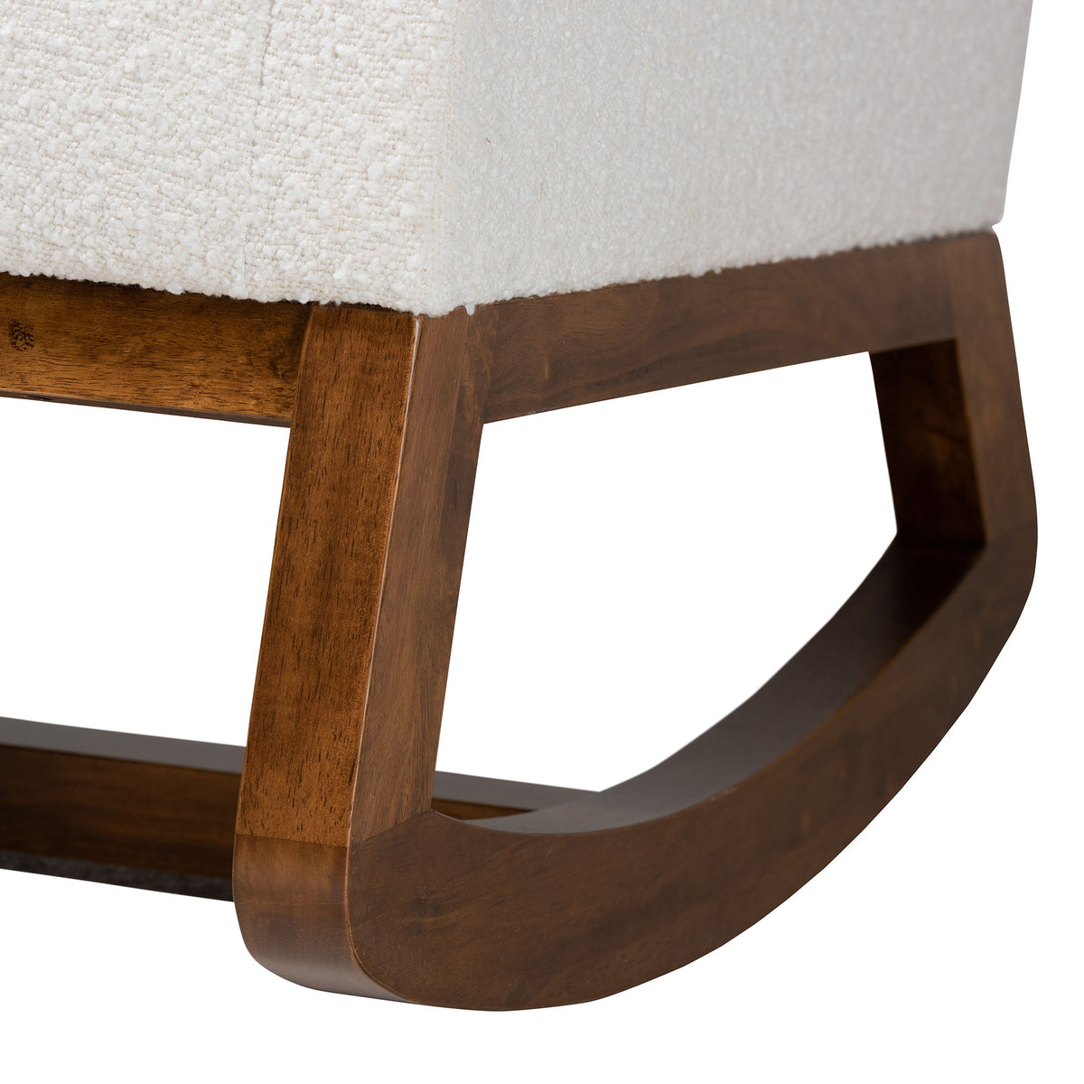 Yashiya Mid-Century Modern Off-White Boucle Upholstered and Walnut Brown Finished Wood Rocking Chair