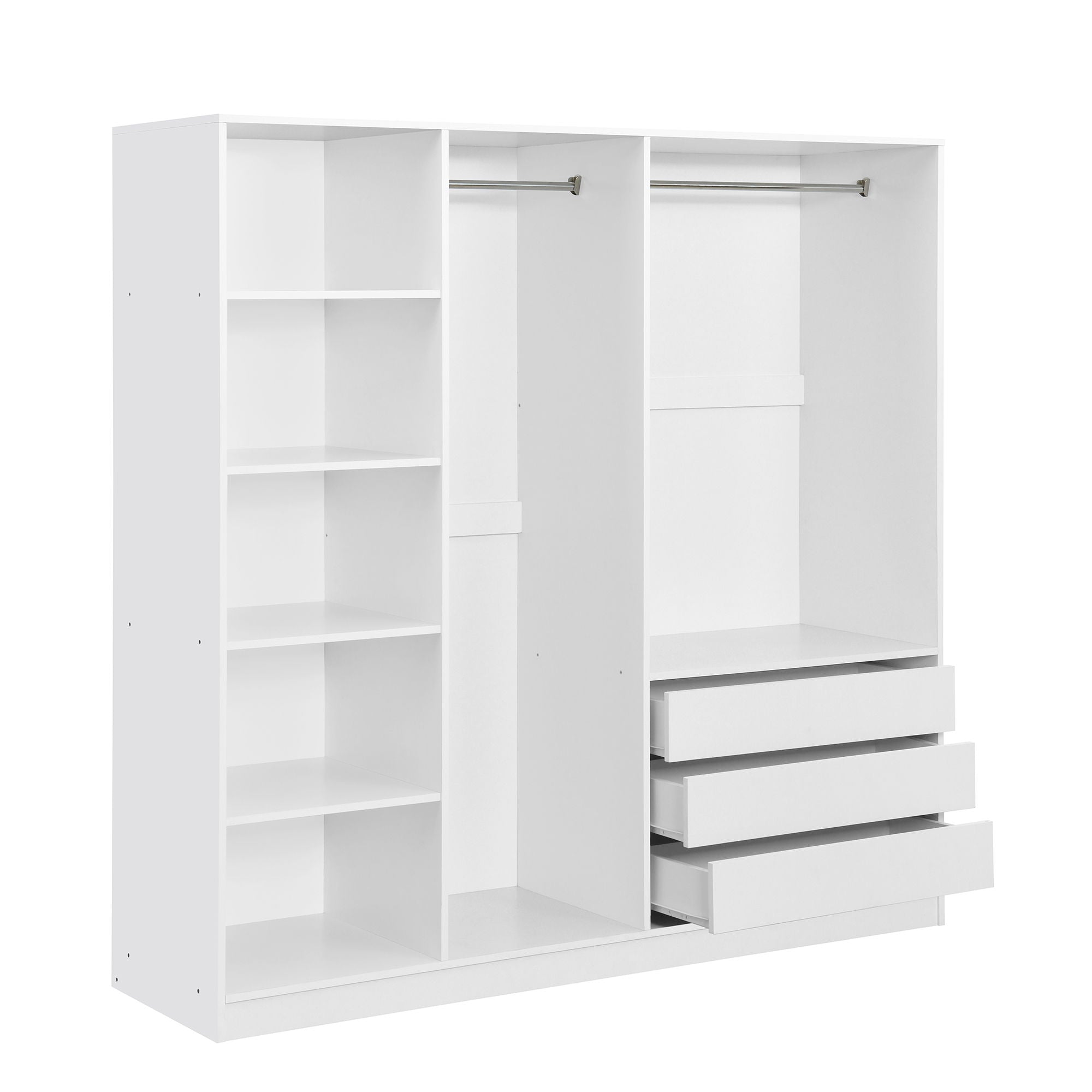 Doorless Storage Wardrobe For Dedroom With Shelves And 3 Drawers