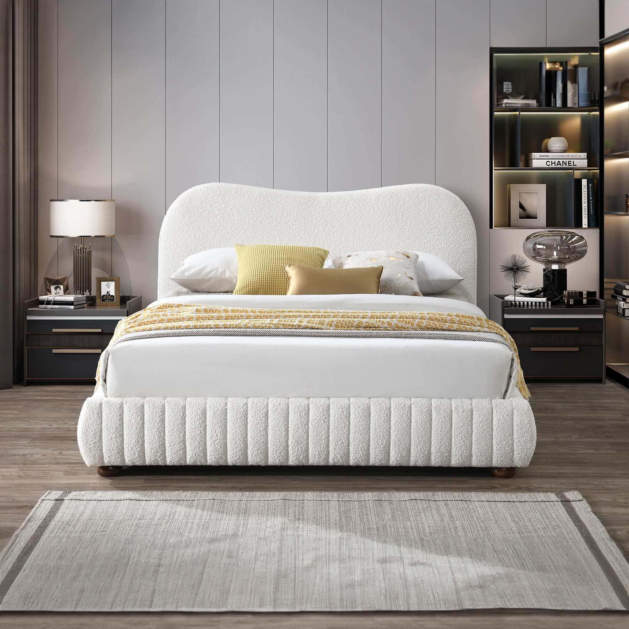 Norme - Queen Size Upholstered Low Profile Platform Bed - Cream
