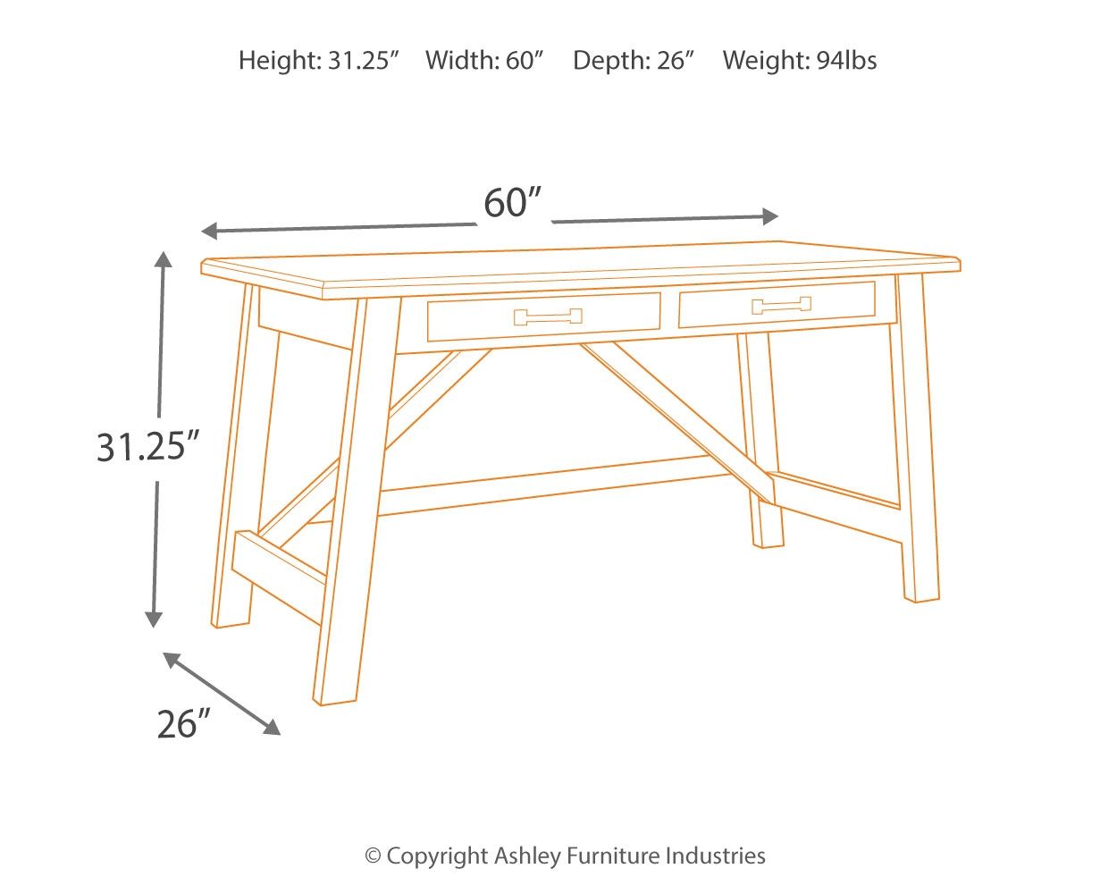 Ashley Furniture Baldridge - Rustic Brown - Home Office Large Leg Desk | Meri Furniture