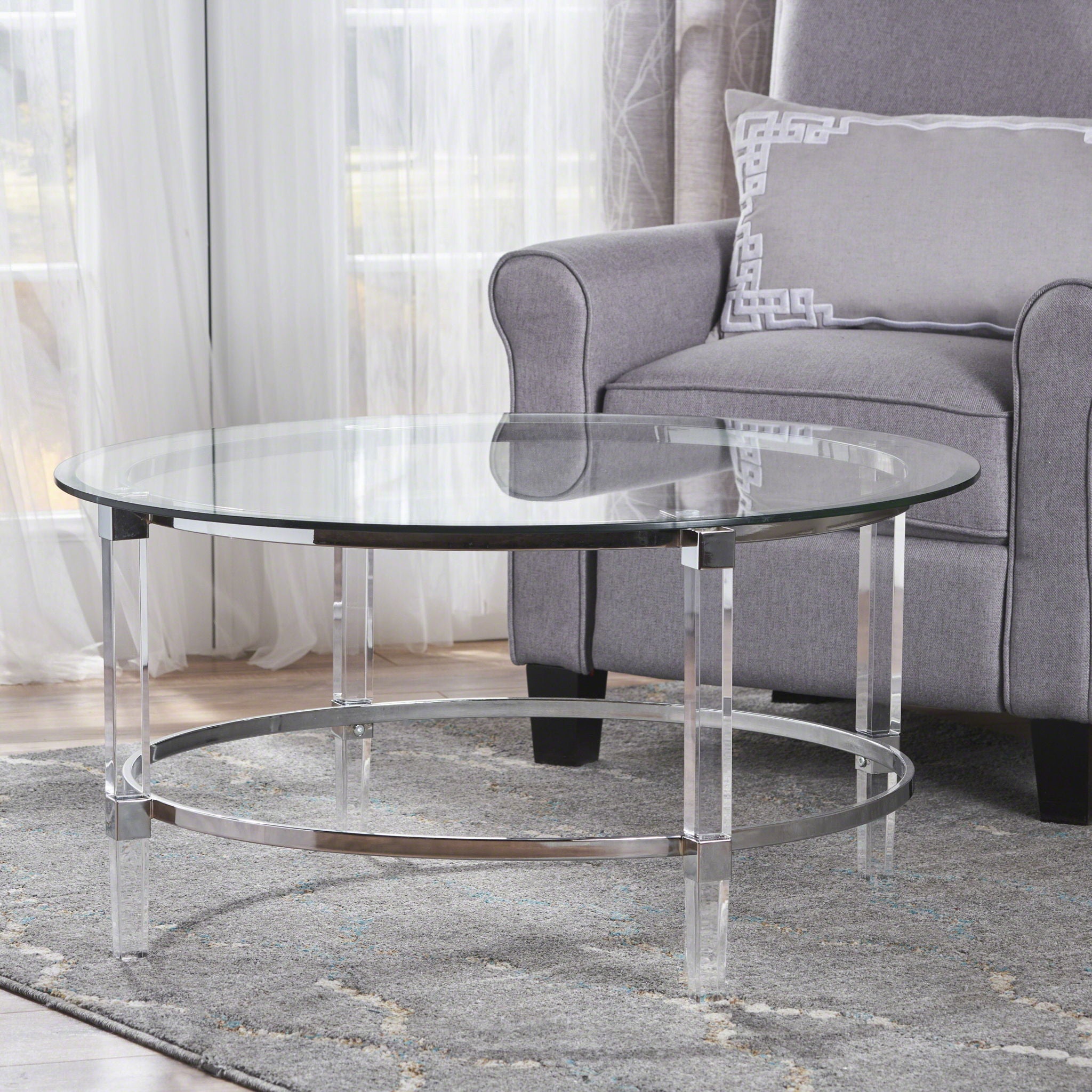 Tempered Glass Round Coffee Table With Four Legs - Clear