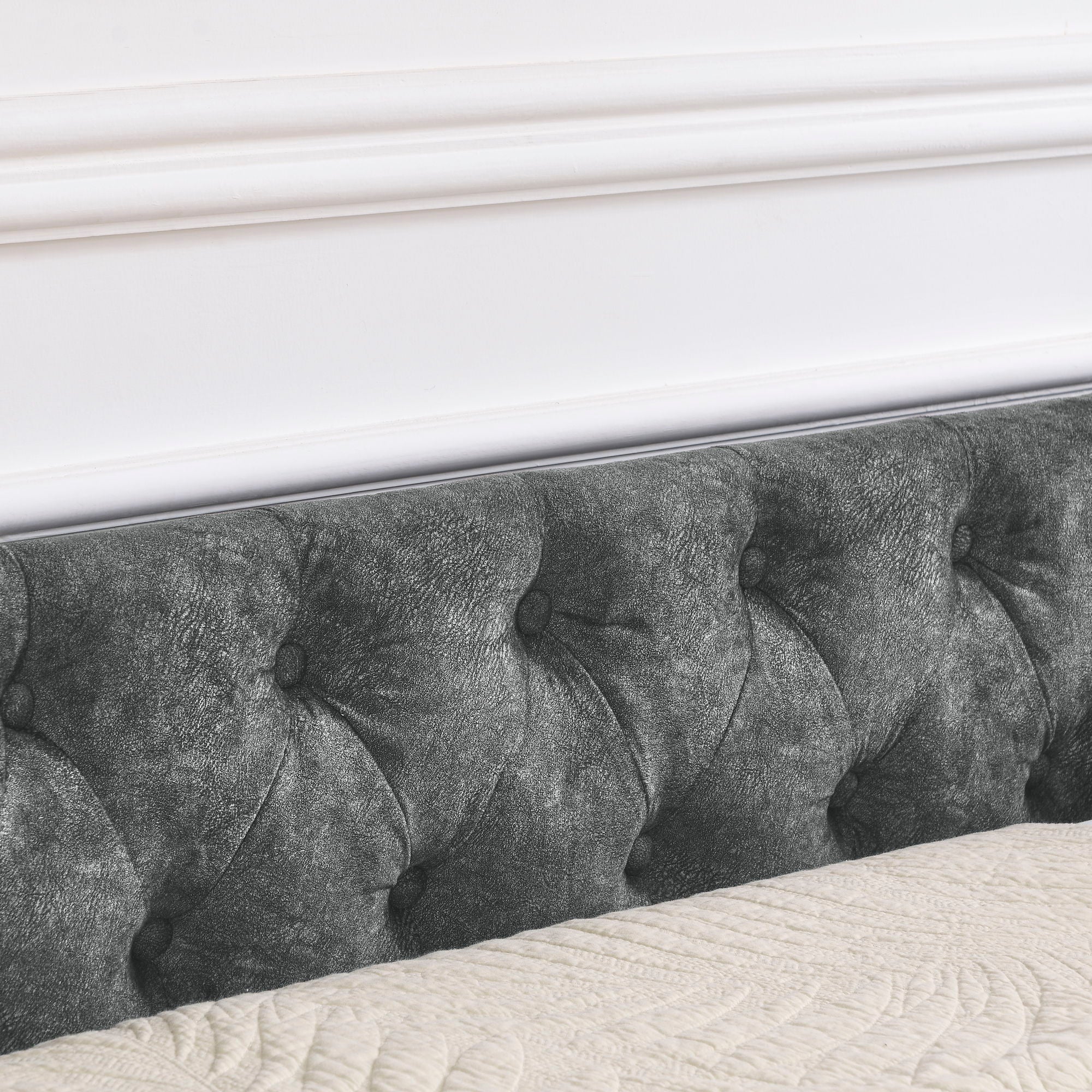 Upholstered Tufted Daybed With Drawers, Waved Arms