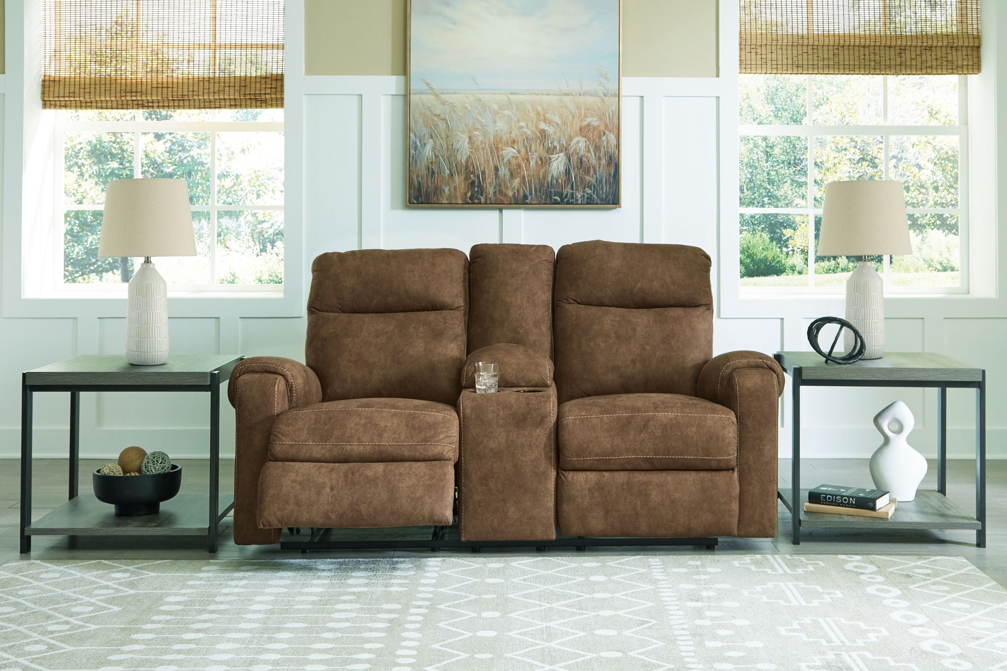 Edenwold - Dbl Reclining Loveseat with Console - Brindle