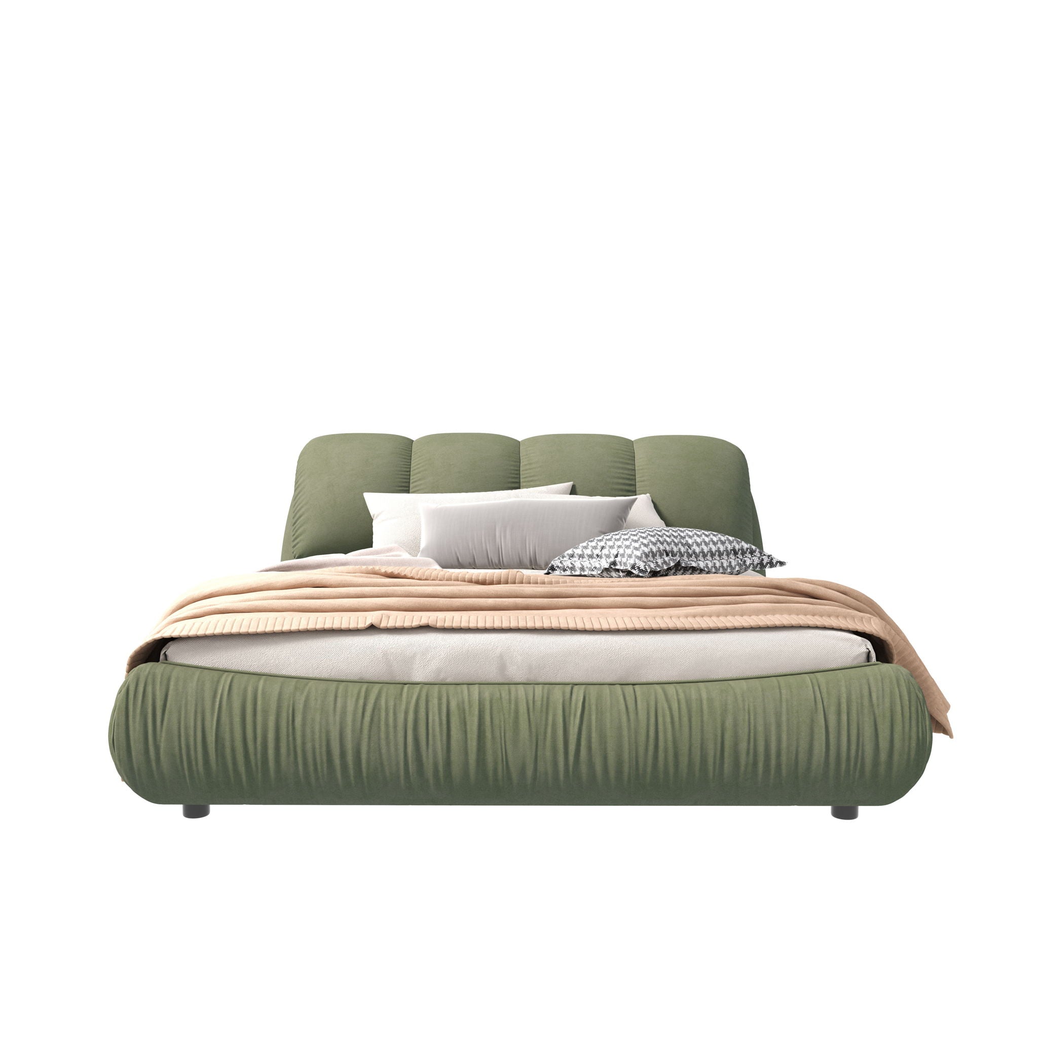 Luxury Upholstered Platform Bed With Oversized Padded Backrest And Solid Wood Frame