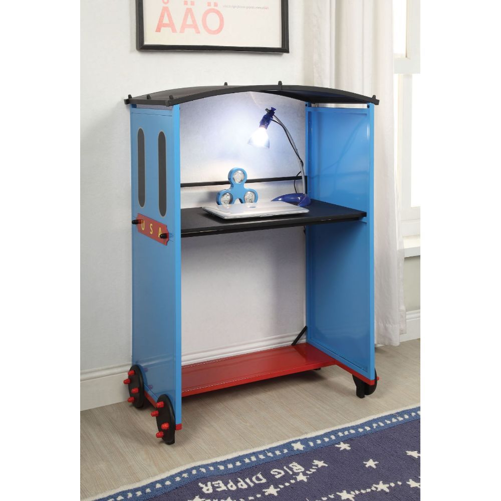 ACME Tobi - Desk - Blue/Red & Black Train | Meri Furniture