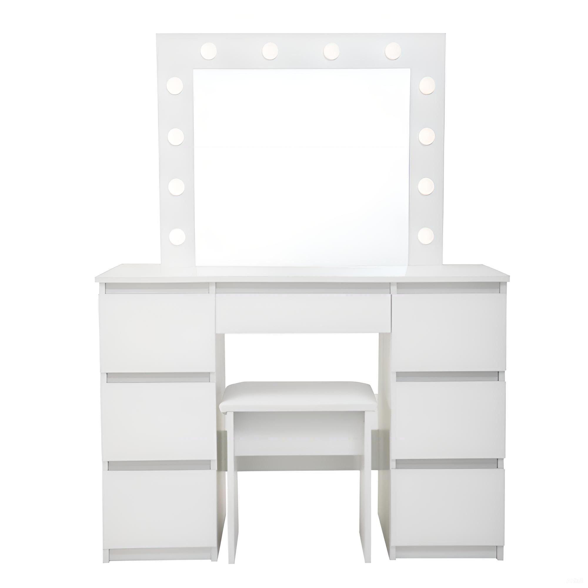 Large Vanity Tables With Mirror And Light - Matte White