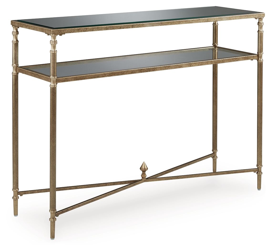 Signature Design by Ashley® Cloverty - Aged Gold Finish - Sofa Table | Meri Furniture