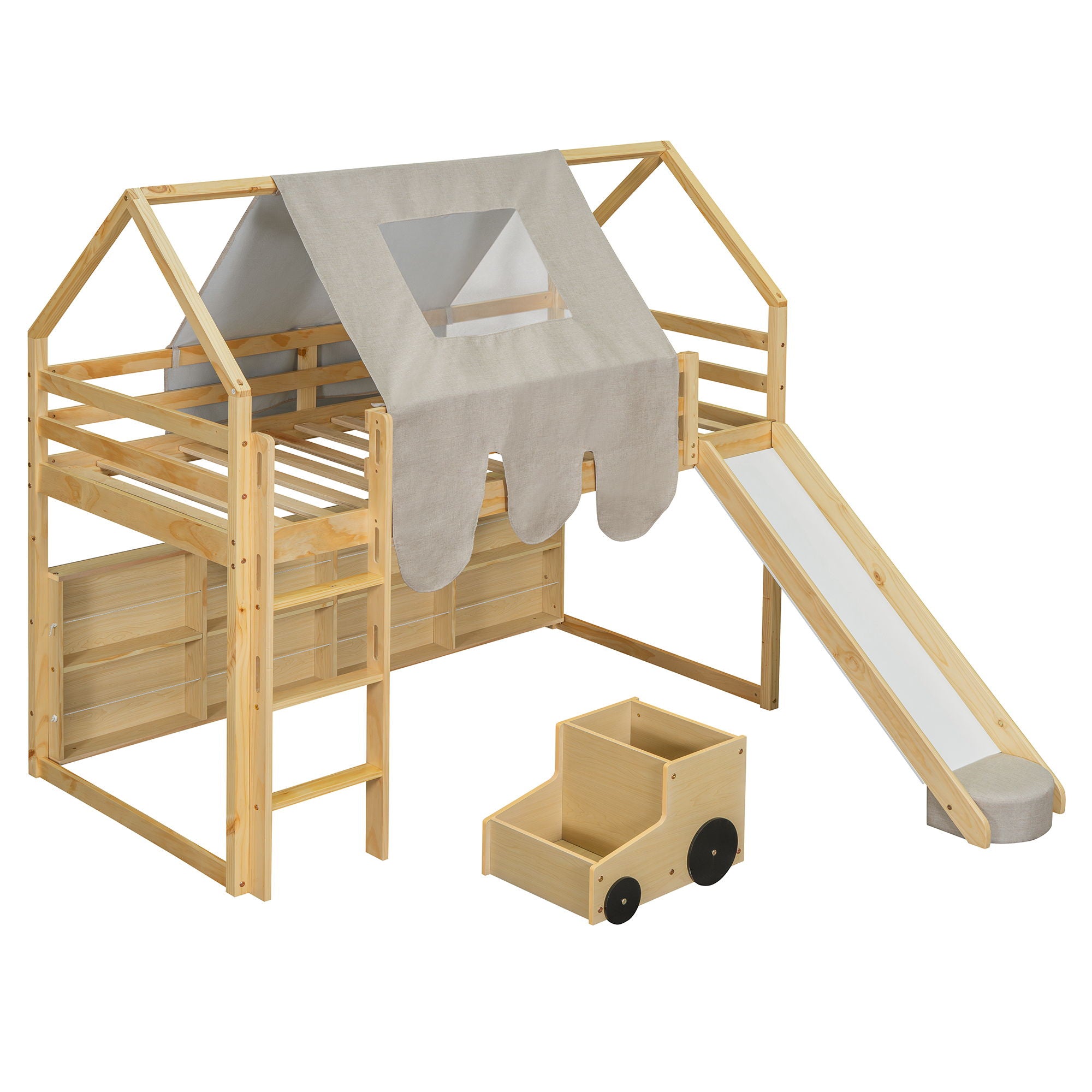 Loft Bed With House Shaped Frame And Tent