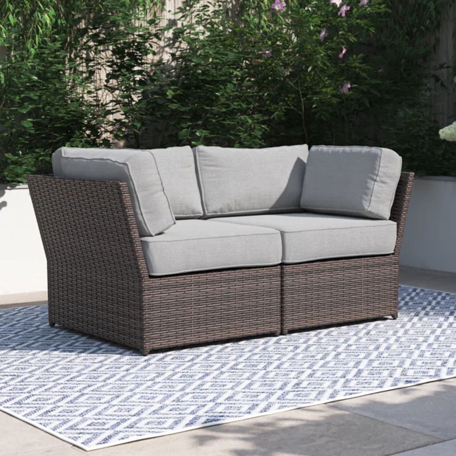 Outdoor Wicker Loveseat With Cushions Patio Seating Wicker - Brown