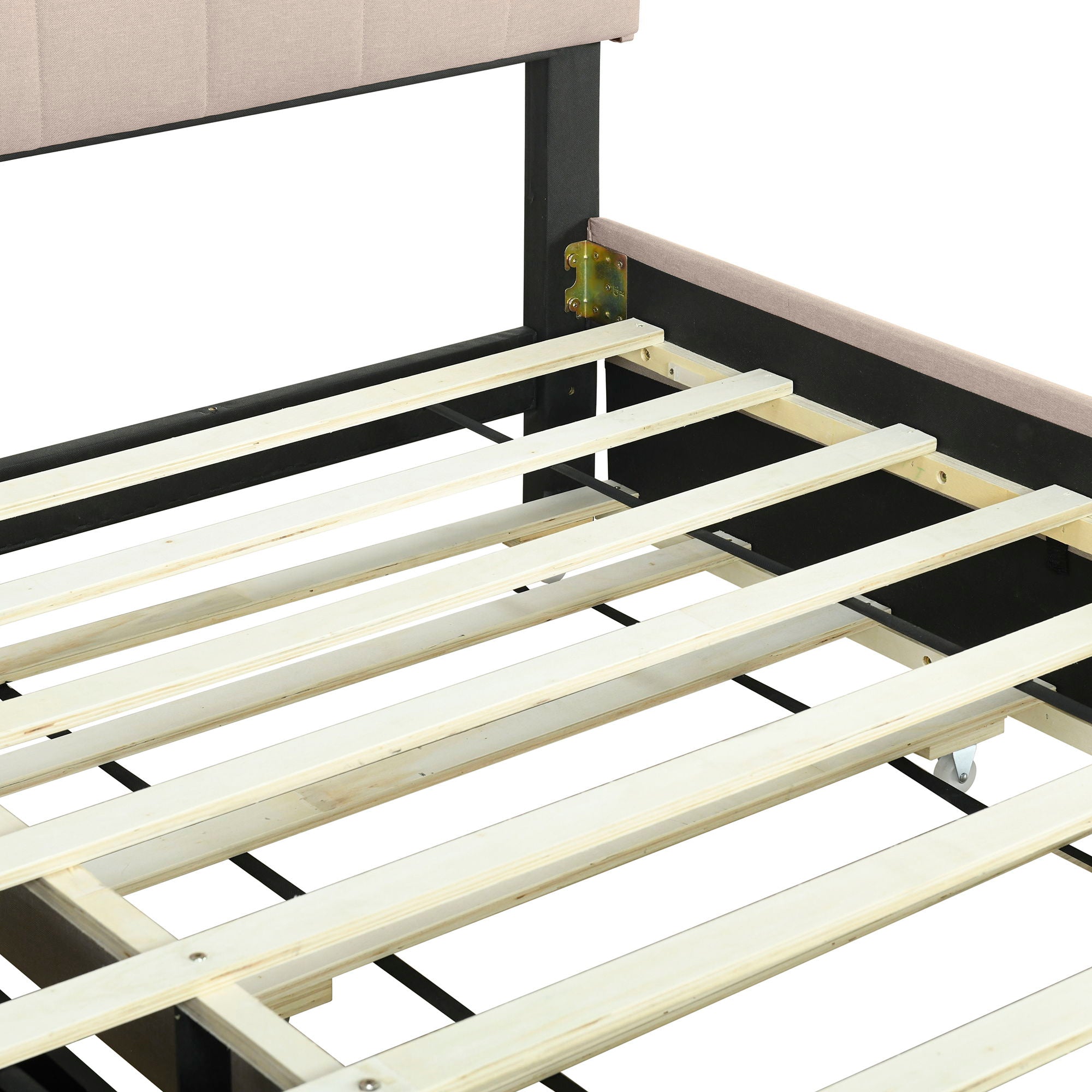 Upholstered Platform Bed With Storage Headboard, Trundle & 2 Drawers And A Set Of Sockets & USB Ports