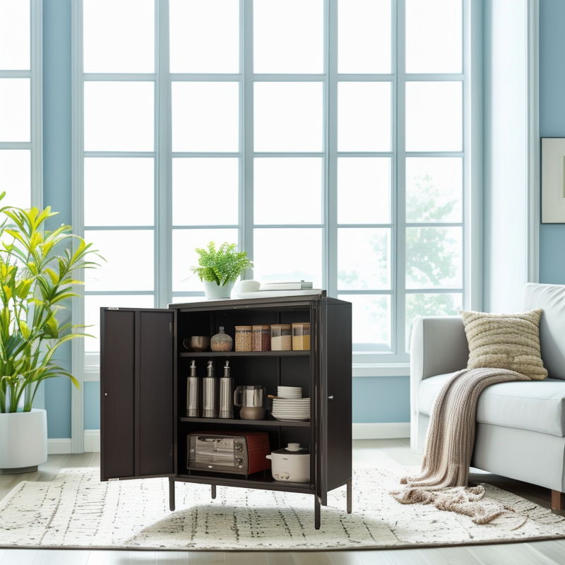 Kitchen Buffet Server Table Accent Sideboard Cupboard Server Buffet Console Table With Doors Cabinet - Black