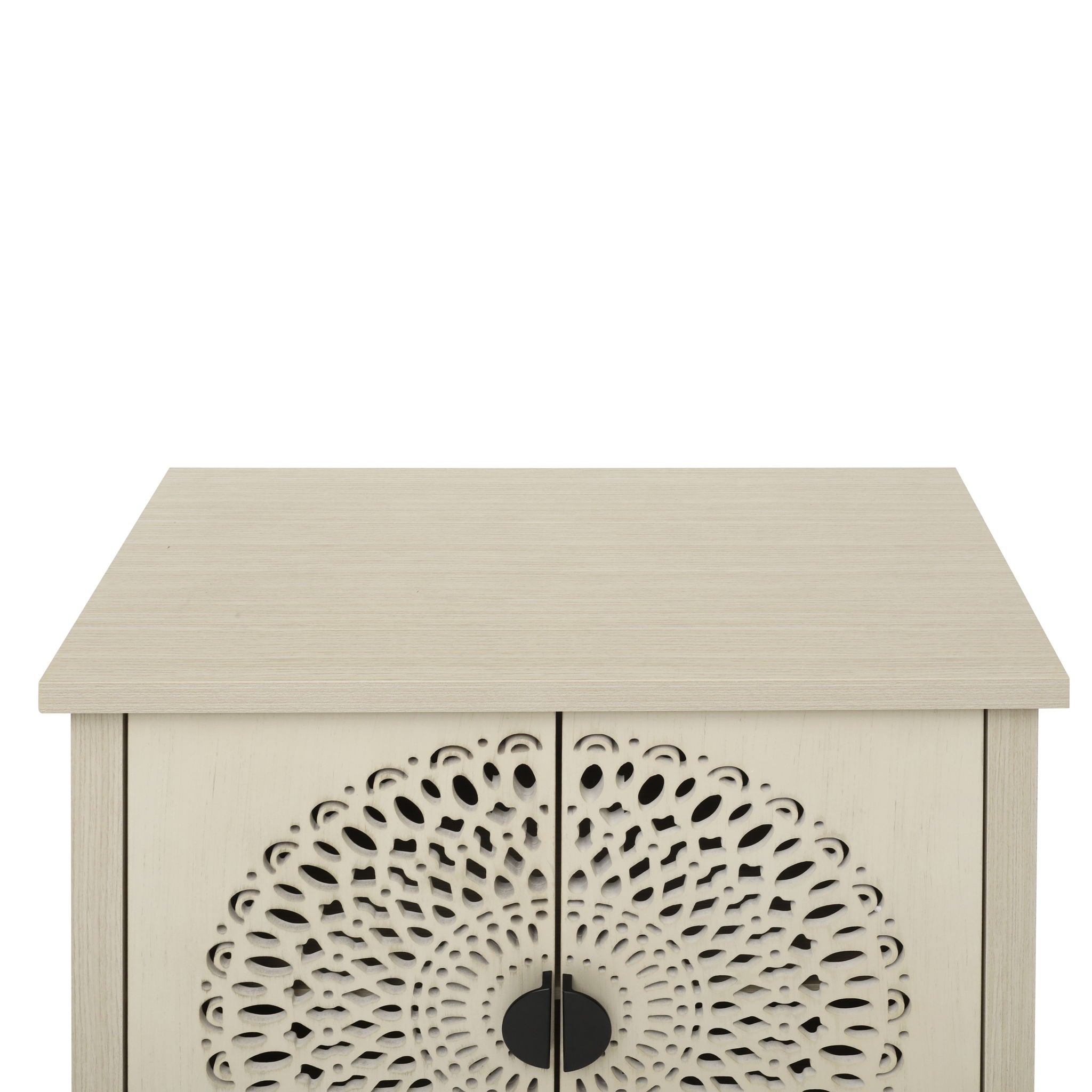 Hollow Carved 2 Door Accent Cabinet Sideboard Buffet Storage Cabinet With Adjustable Shelf For Entryway Living Room Bedroom - Natural