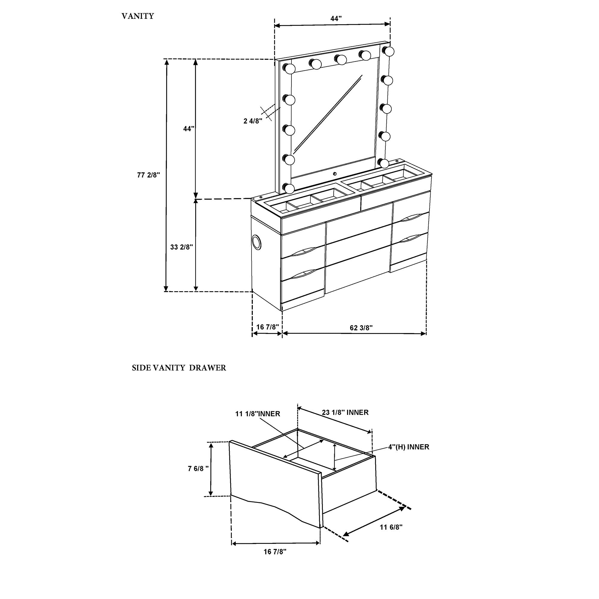 Elisa - Vanity Set With Stool And LED Bulbs