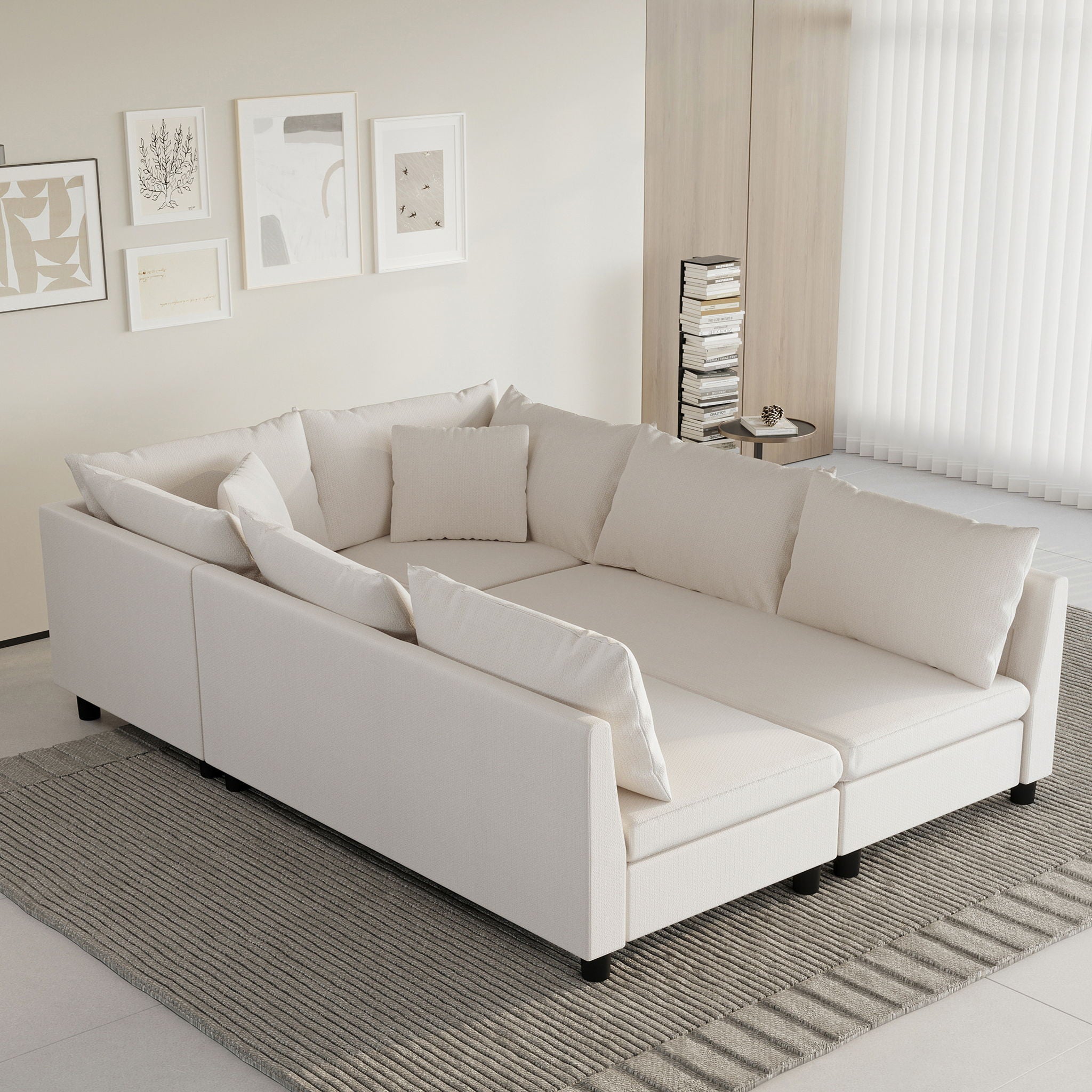 Modular Sectional Bed Couch Set With Pillows Free Combination, Minimalist Style Oversized 6 Seat Convertible Sofa