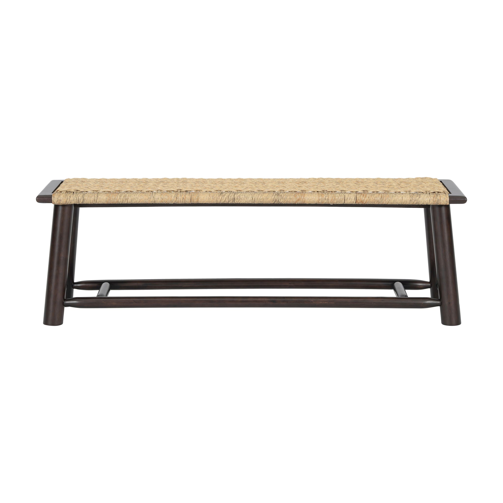 Farmhouse Modern Solid Wood Rattan Bench Multi Functional Design 59" Indoor & Covered Outdoor Bench - Walnut