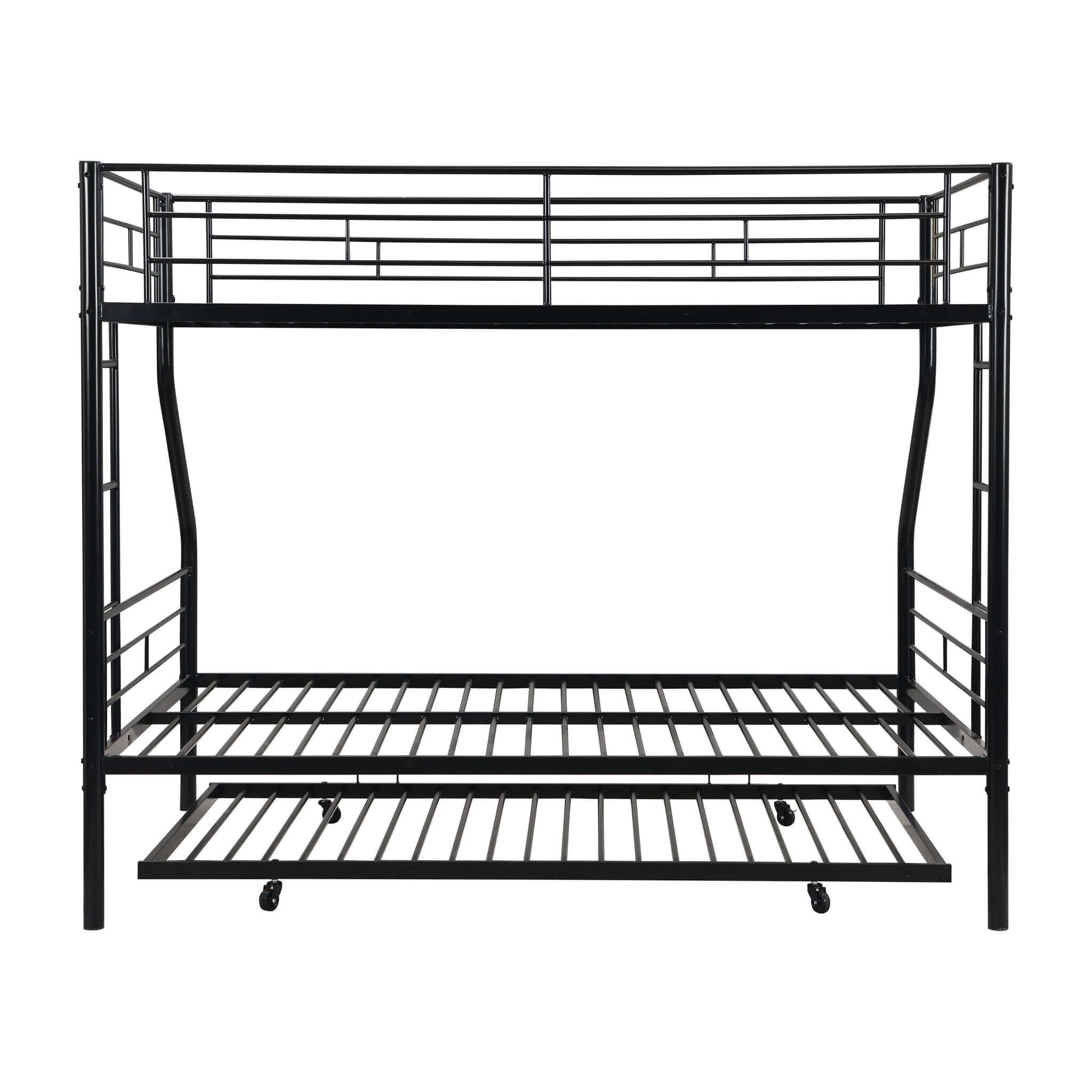 Twin Over Full Modern Metal Bunk Bed With Trundle - Black