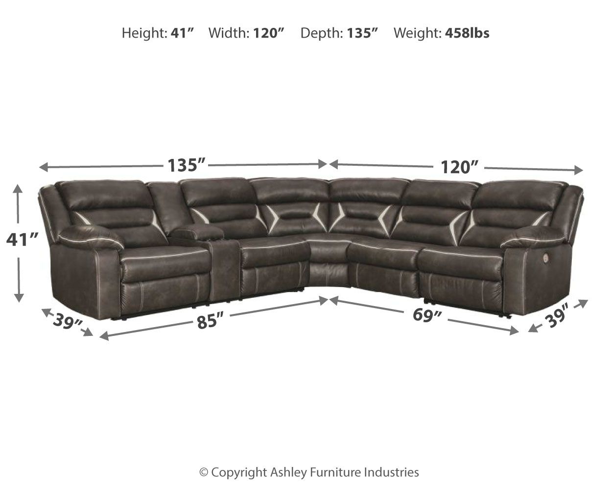 Signature Design by Ashley® Kincord - Midnight - 5 Pc. - Left Arm Facing Power Sofa With Console 4 Pc Sectional, Rocker Recliner | Meri Furniture