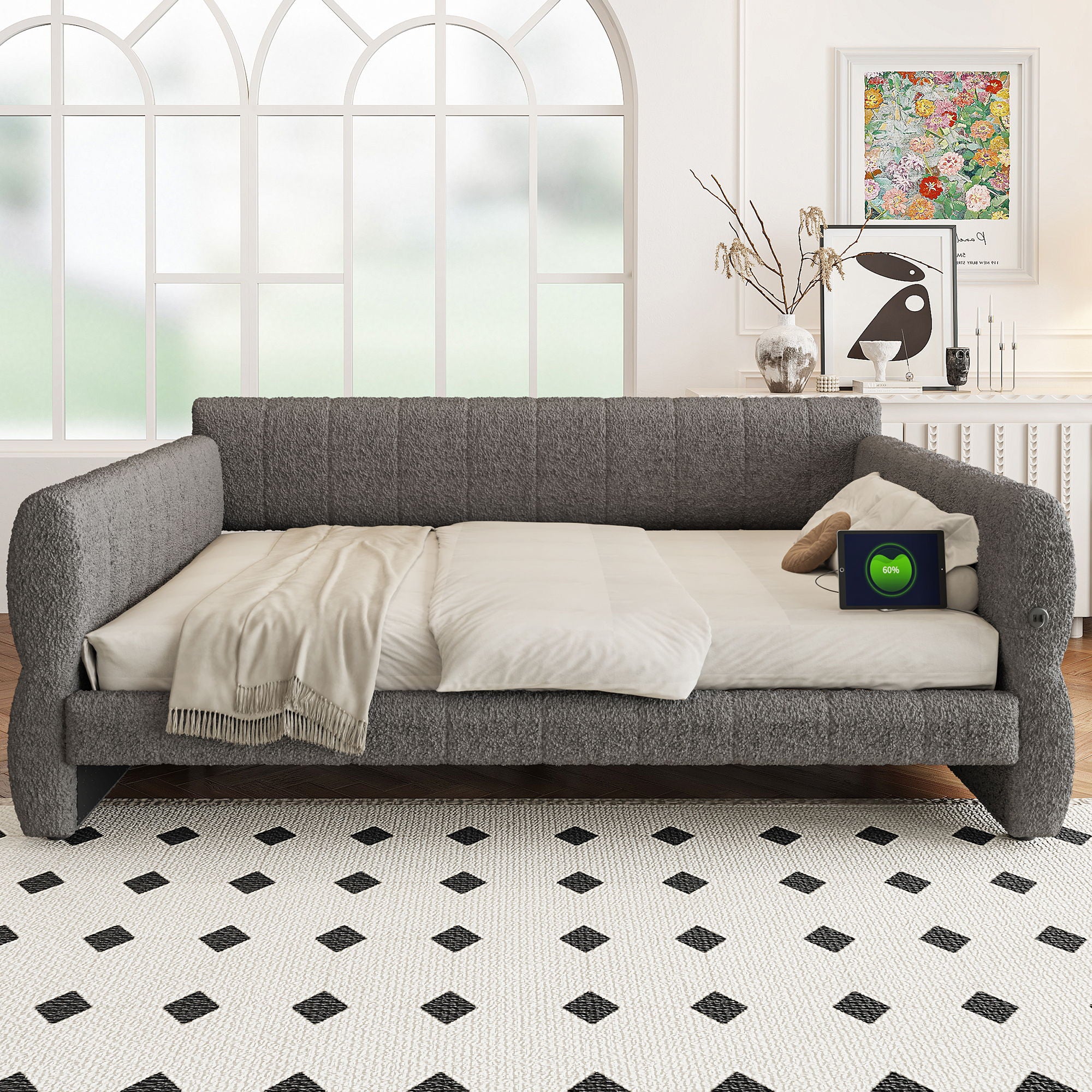 Upholstered Platform Bed With USB Charging