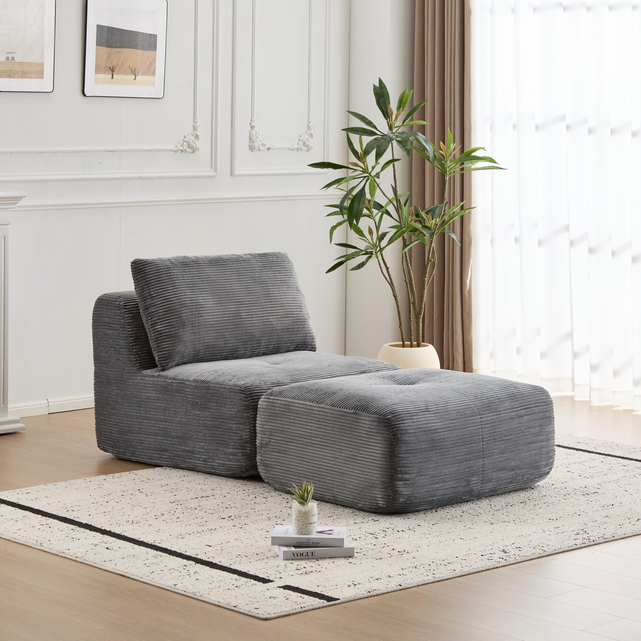 Single Chaise Longue With Movable Ottoman For Living Room