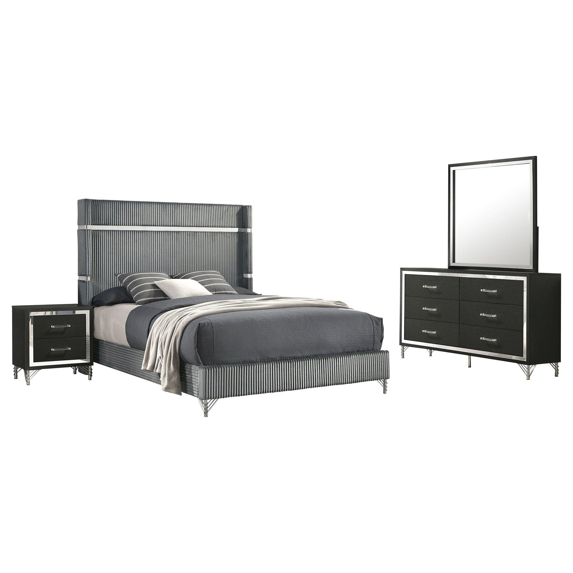 Coaster Fine Furniture Lucia - Bedroom Set With Upholstered Wingback Panel Bed | Meri Furniture