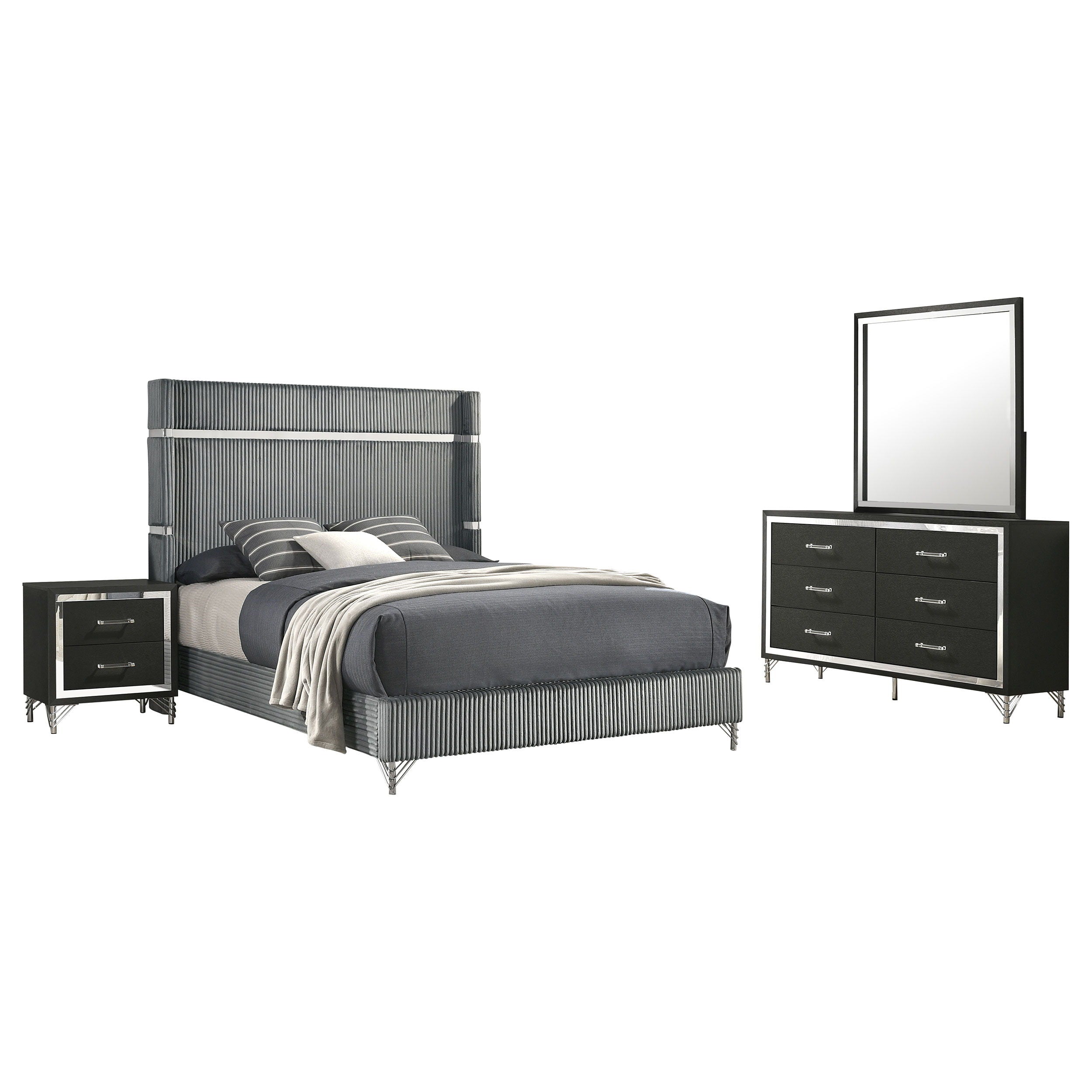 Coaster Fine Furniture Lucia - Bedroom Set With Upholstered Wingback Panel Bed | Meri Furniture