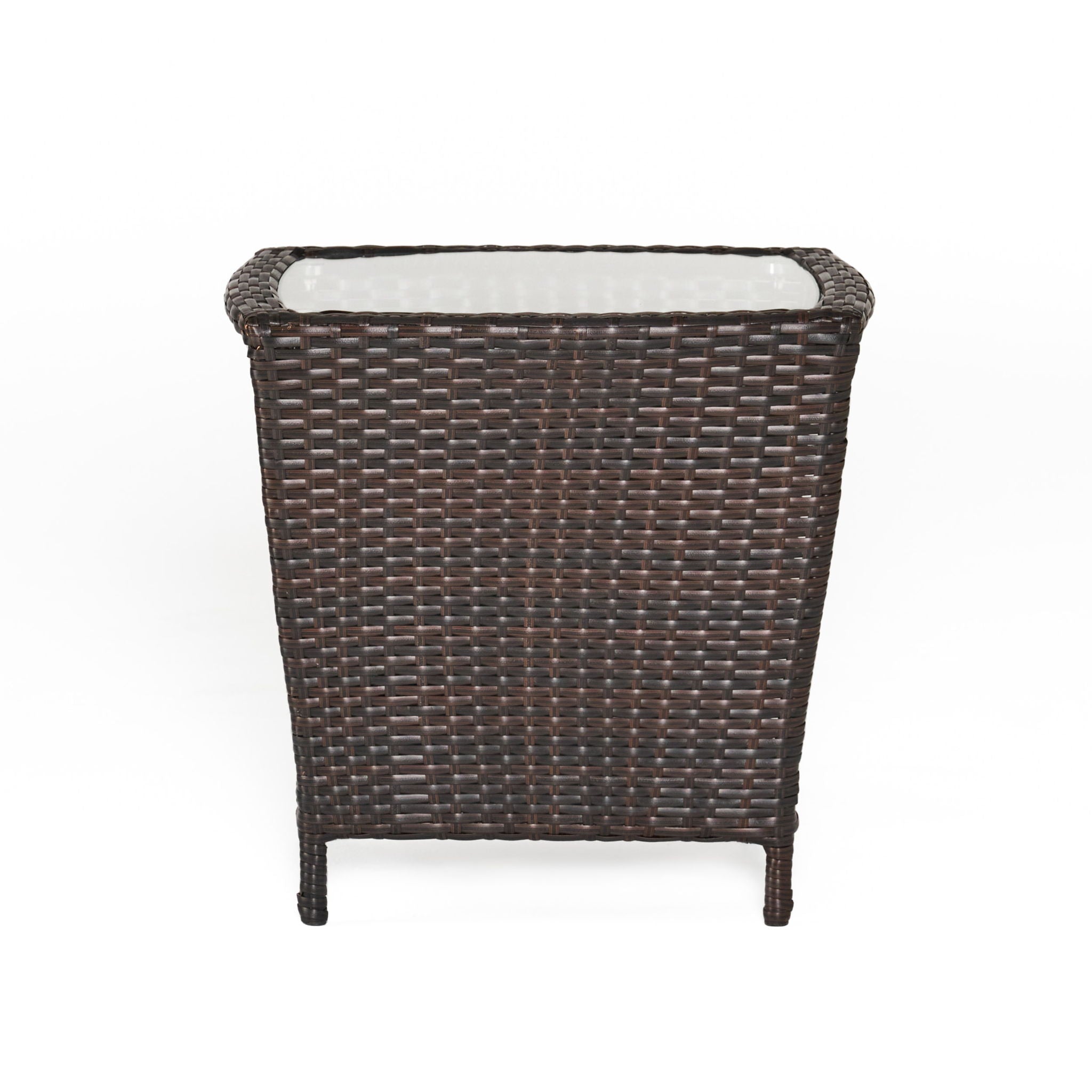 Trenton - Outdoor Side Table With Glass Top - Brown Rattan