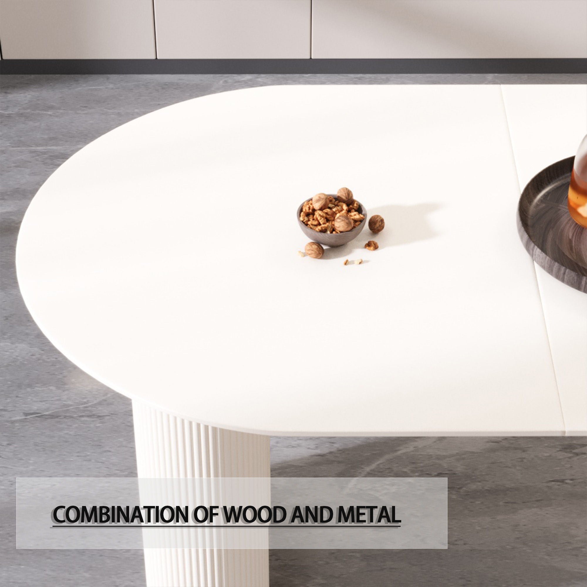 Modern Cream Style Dining Table With Round Wave Legs, 4 - 8 Person - Cream White