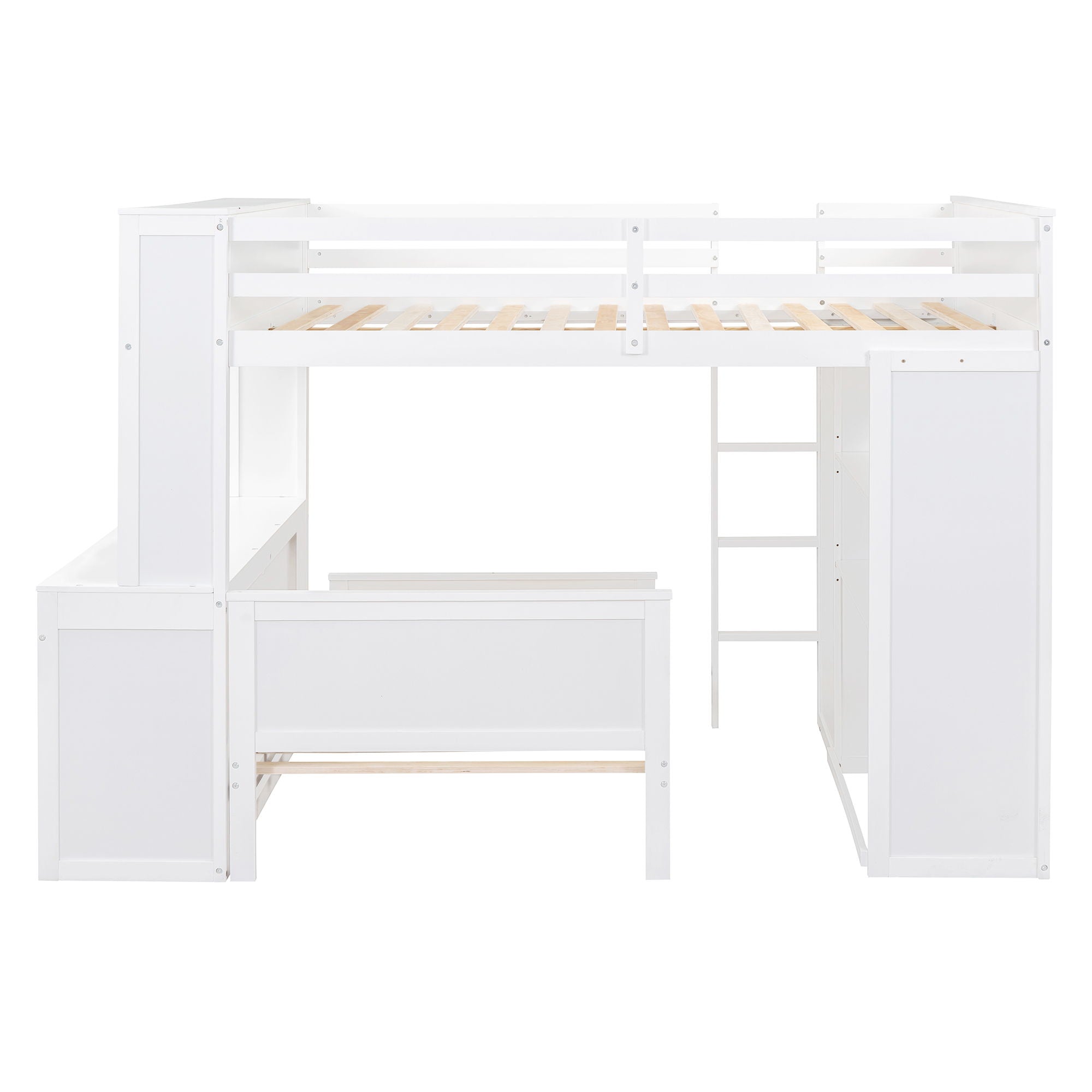 Loft Bed With A Twin Size Standalone Bed, Shelves, Desk, And Wardrobe