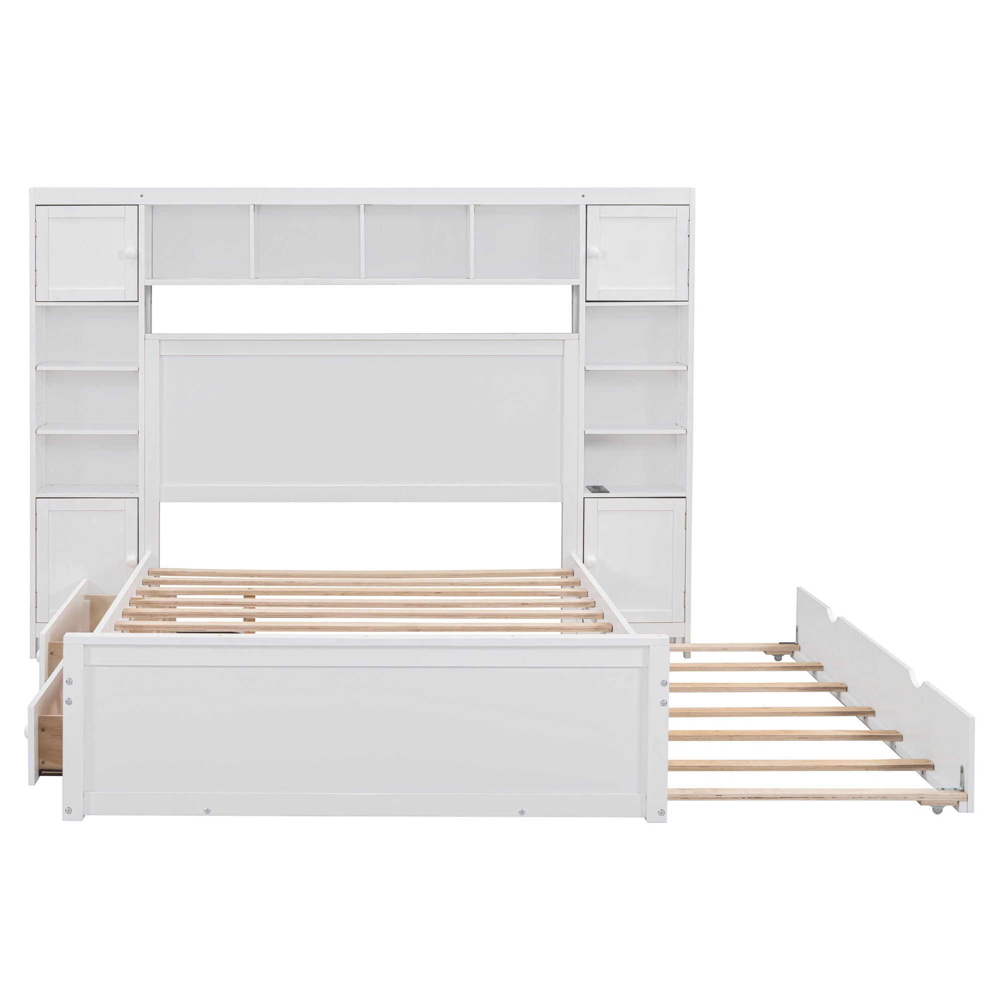 Bed With All In One Cabinet, Shelf And Sockets, Trundle