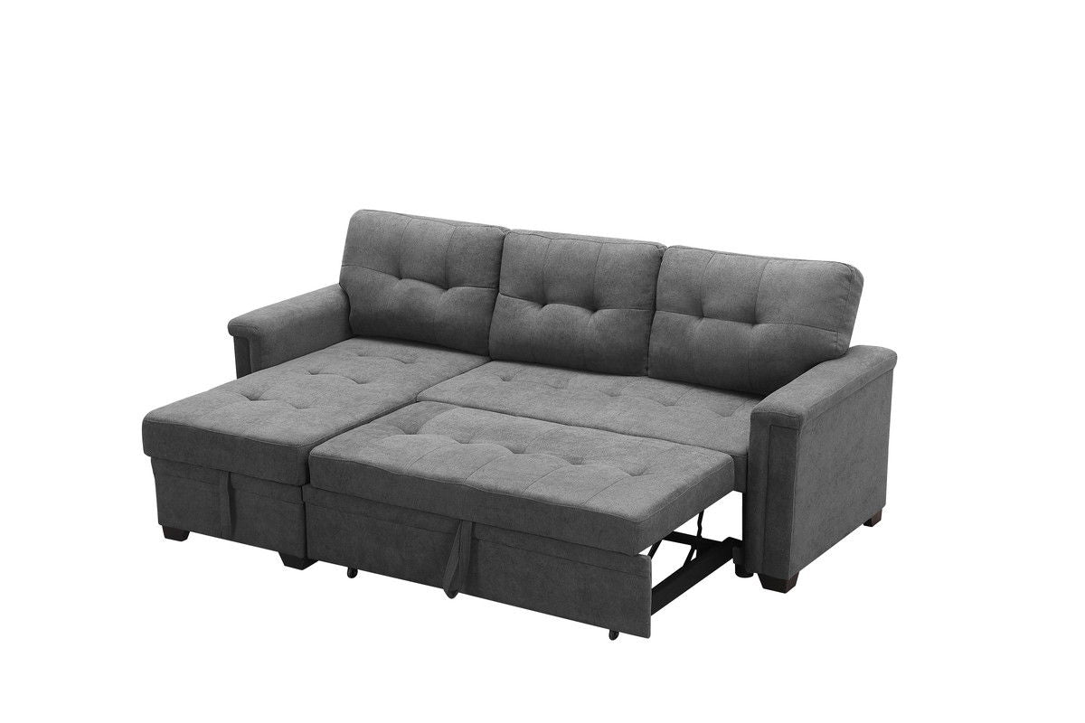 Ashlyn 84"W Gray Woven Fabric Sleeper Sectional Sofa Chaise with USB Charger and Tablet Pocket