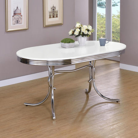 Retro - Oval Wood Top Dining Table - White And Chrome