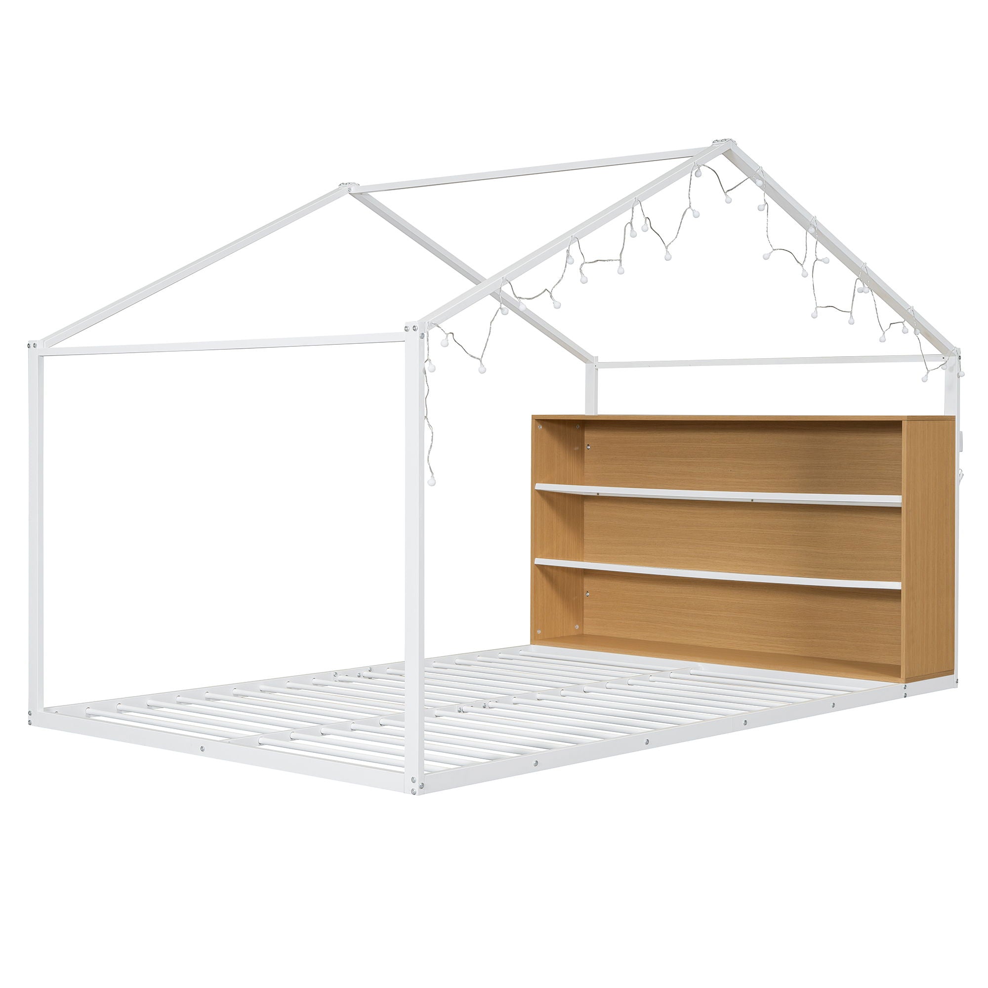 Bed House Frame With Shelves And Lights