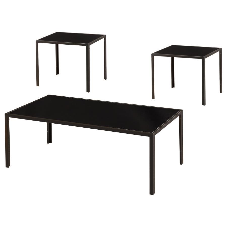 Brock - Rectangular Glass Top Coffee Table Set - Black